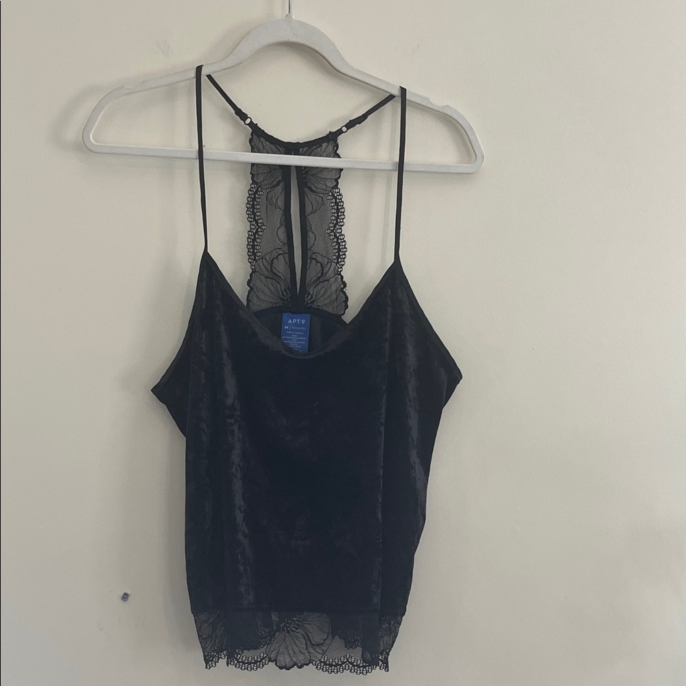 Apt.9 Velvet Lace Cami Tank Top Black Gothic‎ Whimsigoth Floral Dark Romantic M